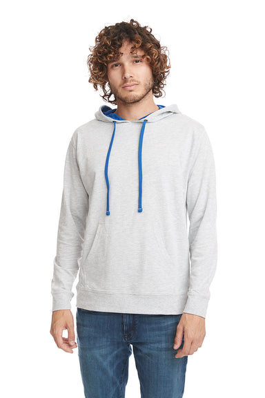 Next Level 9301 Mens French Terry Fleece Hooded Sweatshirt Hoodie w/ Pouch Pocket Heather Grey/Royal Blue Model Front