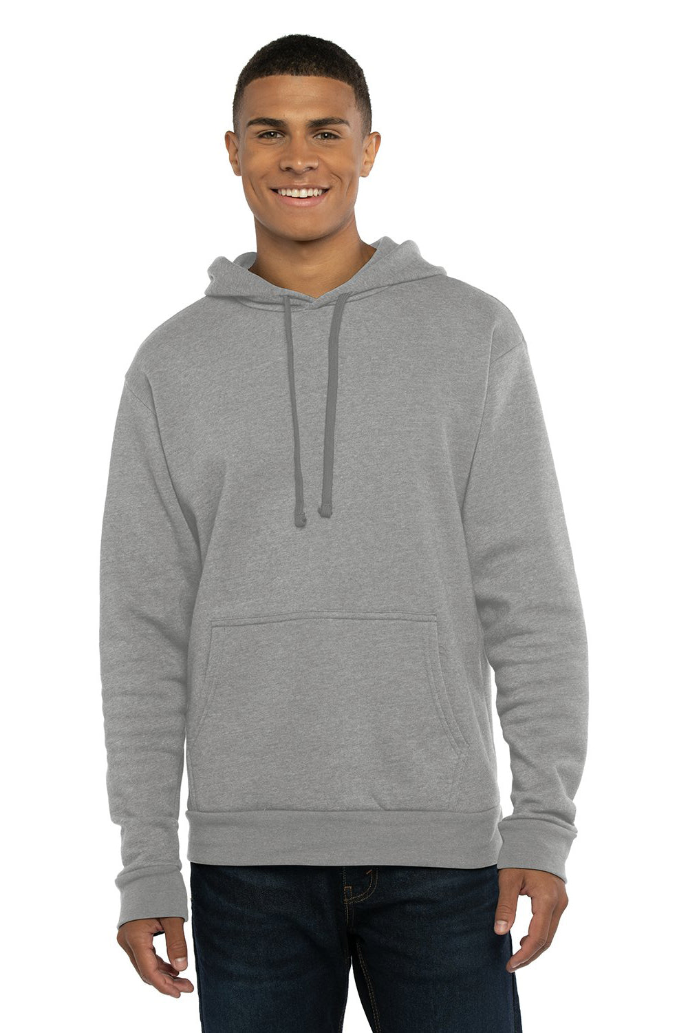 Next Level 9302 Mens Malibu Hooded Sweatshirt Hoodie w/ Pouch Pocket Heather Grey Model Front