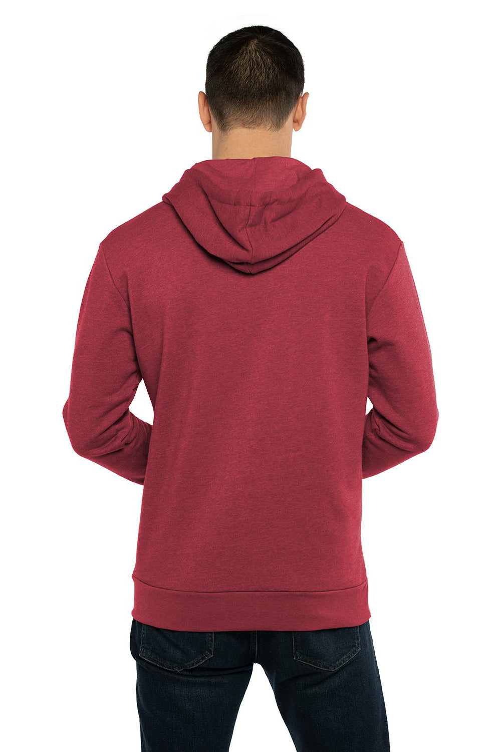 Next Level 9302 Mens Malibu Hooded Sweatshirt Hoodie w/ Pouch Pocket Heather Cardinal Red Model Back