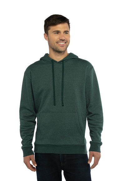 Next Level 9302 Mens Malibu Hooded Sweatshirt Hoodie w/ Pouch Pocket Heather Forest Green Model Front