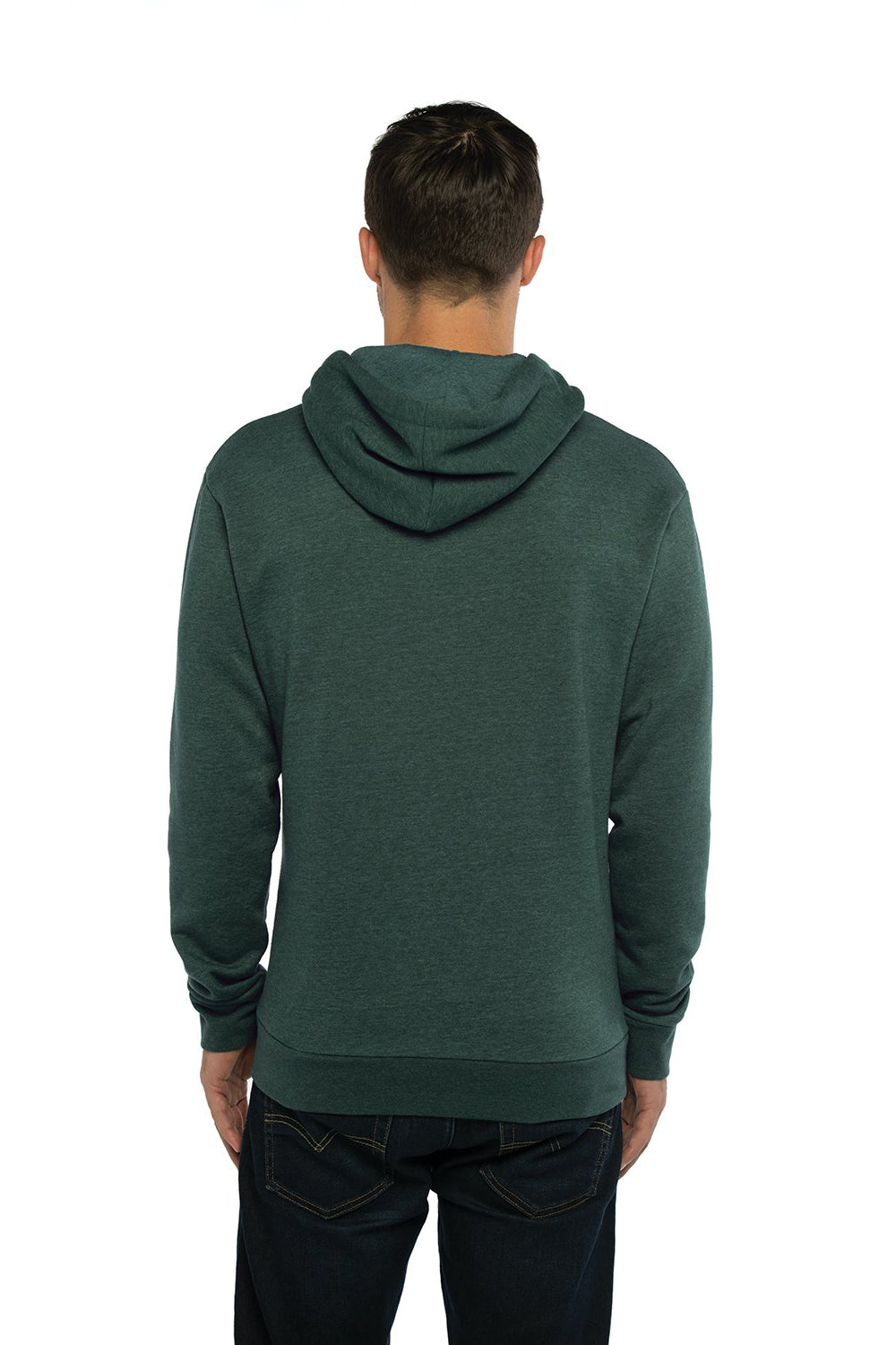 Next Level 9302 Mens Malibu Hooded Sweatshirt Hoodie w/ Pouch Pocket Heather Forest Green Model Back