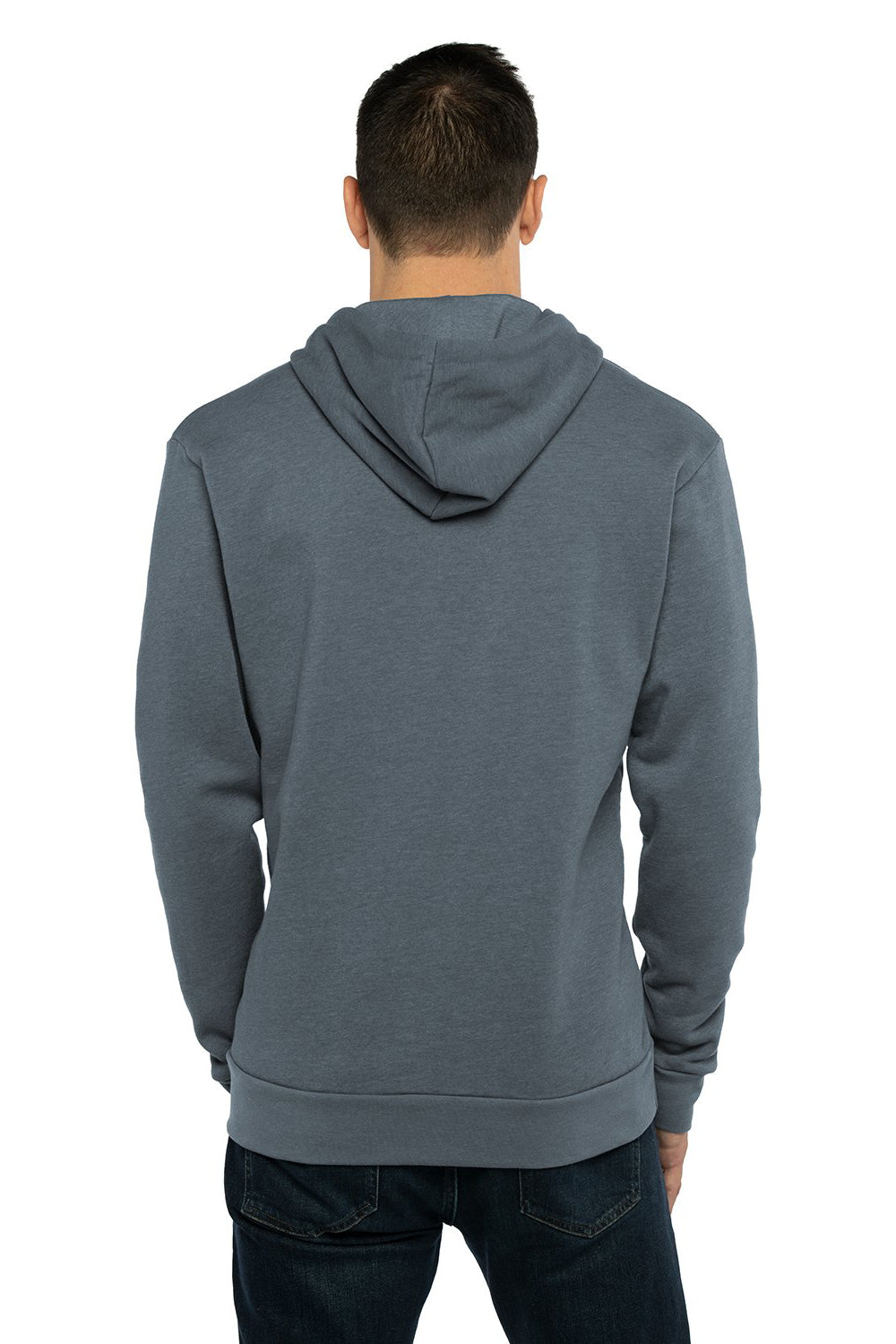 Next Level 9302 Mens Malibu Hooded Sweatshirt Hoodie w/ Pouch Pocket Heather Slate Blue Model Back