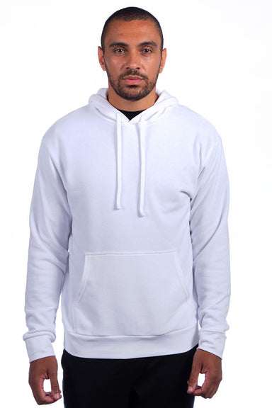 Next Level 9304 Mens Sueded French Terry Hooded Sweatshirt Hoodie w/ Pouch Pocket White Model Front