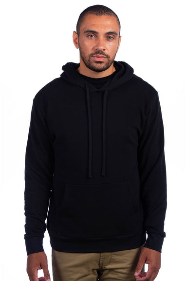 Next Level 9304 Mens Sueded French Terry Hooded Sweatshirt Hoodie w/ Pouch Pocket Black Model Front