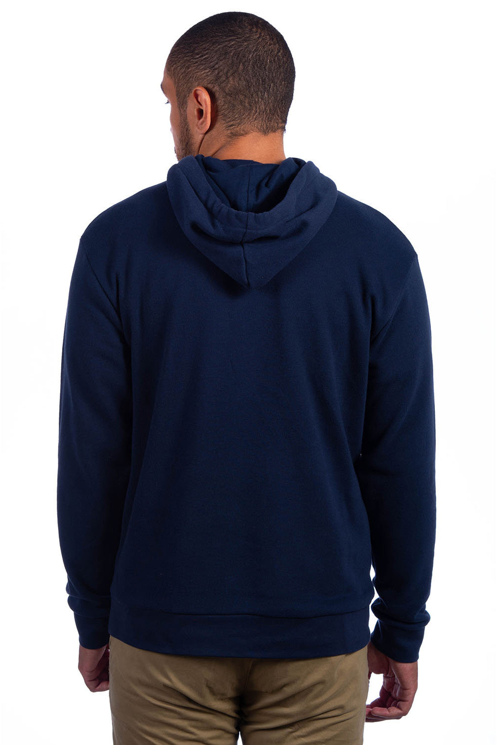 Next Level 9304 Mens Sueded French Terry Hooded Sweatshirt Hoodie w/ Pouch Pocket Midnight Navy Blue Model Back