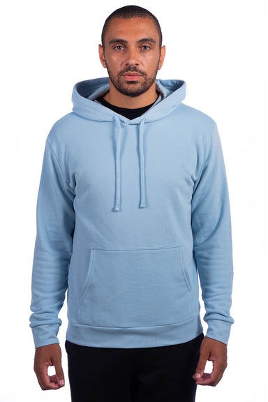 Next Level 9304 Mens Sueded French Terry Hooded Sweatshirt Hoodie w/ Pouch Pocket Stonewashed Denim Blue Model Front