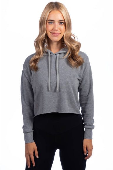 Next Level 9384 Womens Cropped Hooded Sweatshirt Hoodie Heather Grey Model Front