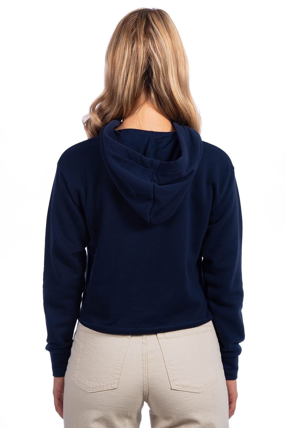 Next Level 9384 Womens Cropped Hooded Sweatshirt Hoodie Midnight Navy Blue Model Back