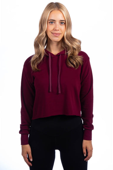 Next Level 9384 Womens Cropped Hooded Sweatshirt Hoodie Maroon Model Front