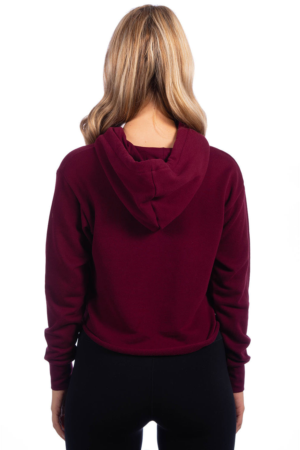 Next Level 9384 Womens Cropped Hooded Sweatshirt Hoodie Maroon Model Back