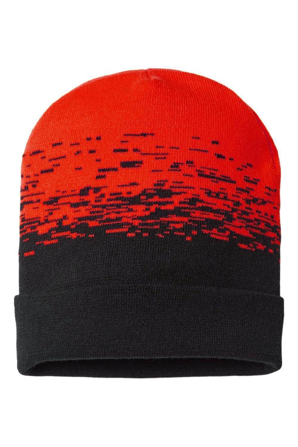 Cap America RKS12 Mens USA Made Static Cuffed Beanie Black/True Red Flat Front