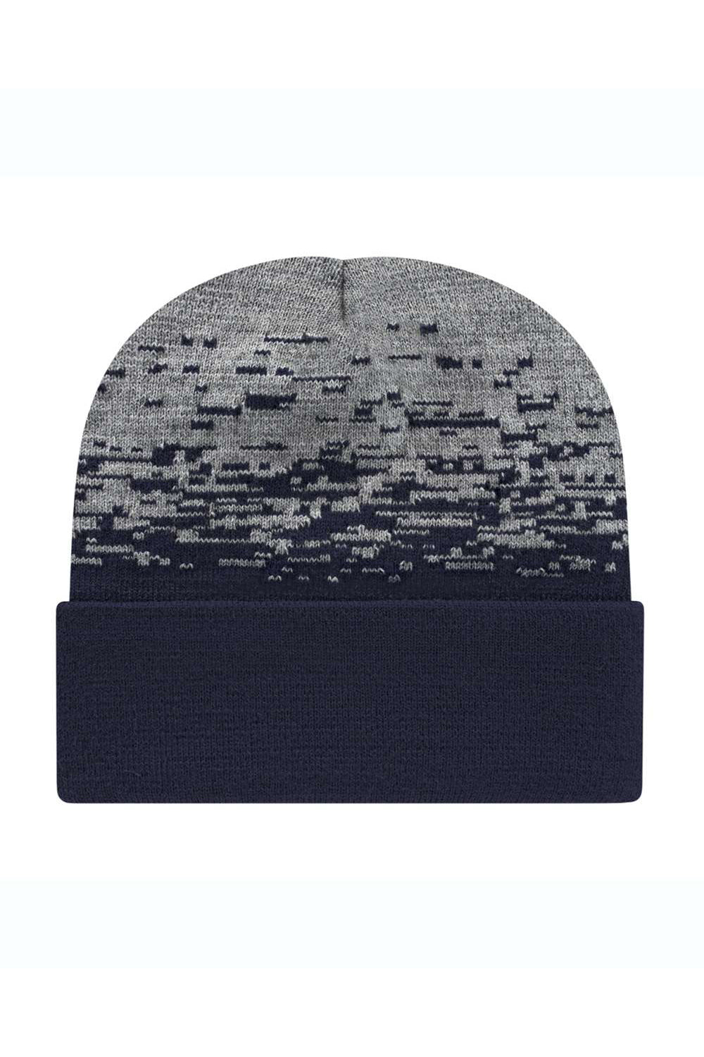 Cap America RKS12 Mens USA Made Static Cuffed Beanie True Navy Blue/Heather Grey Flat Front