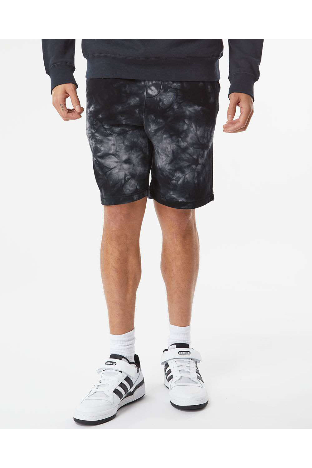 Independent Trading Co. PRM50STTD Mens Tie-Dye Fleece Shorts w/ Pockets Black Model Front