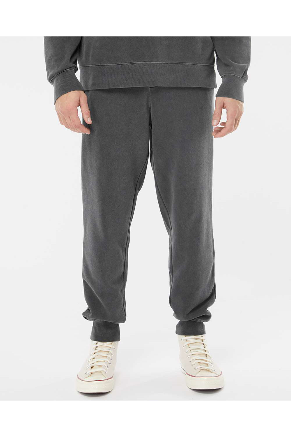 Independent Trading Co. PRM50PTPD Mens Pigment Dyed Fleece Sweatpants w/ Pockets Black Model Front