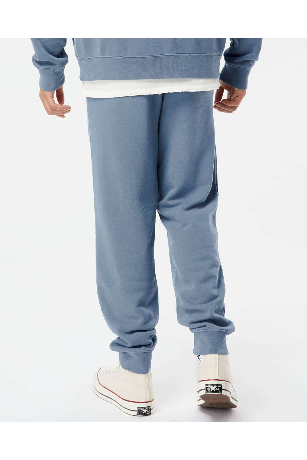 Independent Trading Co. PRM50PTPD Mens Pigment Dyed Fleece Sweatpants w/ Pockets Slate Blue Model Back