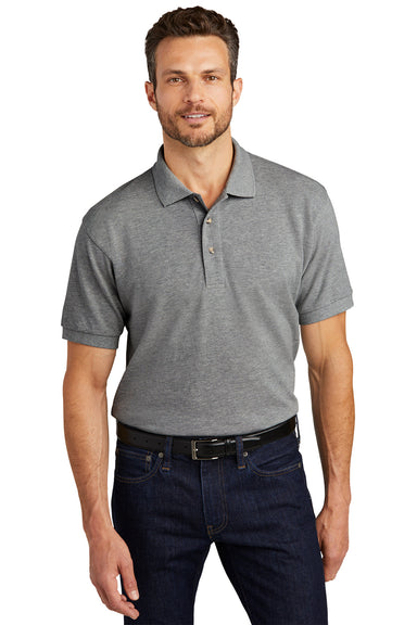 Port Authority K420/TLK420 Mens Shrink Resistant Short Sleeve Polo Shirt Oxford Grey Model Front