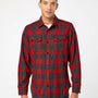 Burnside Mens Plaid Flannel Long Sleeve Snap Down Shirt w/ Double Pockets - Red/Heather Black