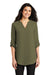 Port Authority LW701 Womens 3/4 Sleeve V-Neck T-Shirt Deep Olive Green Model Front