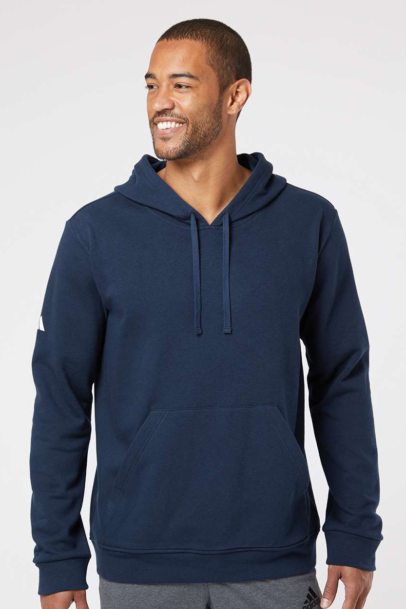 Adidas A432 Mens Fleece Hooded Sweatshirt Hoodie Collegiate Navy Blue Model Front