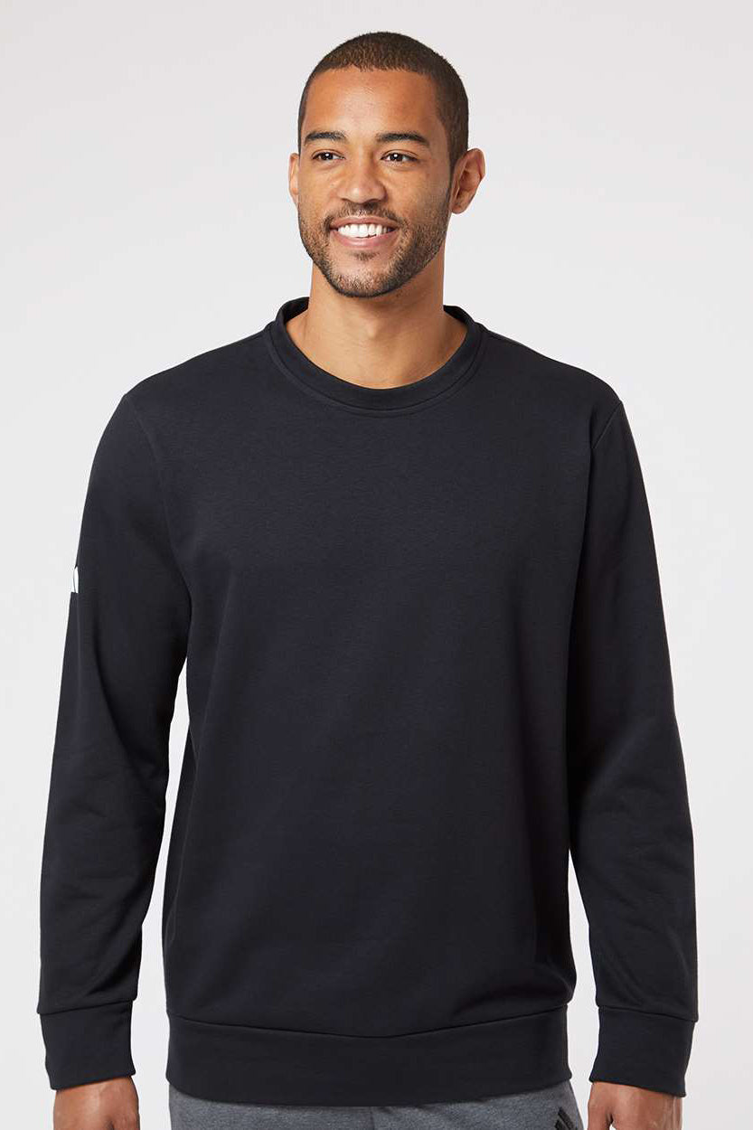 Adidas A434 Mens Fleece Crewneck Sweatshirt Black Model Front