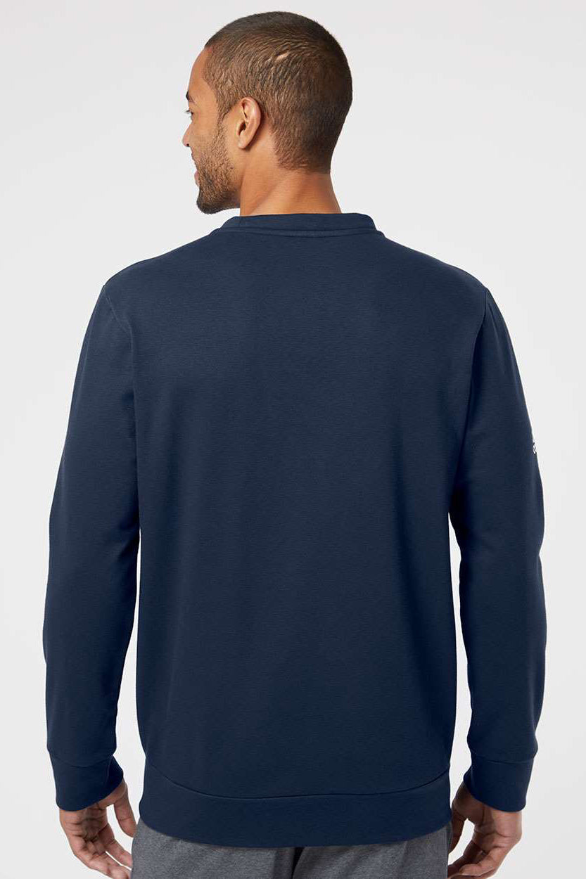 Adidas A434 Mens Fleece Crewneck Sweatshirt Collegiate Navy Blue Model Back