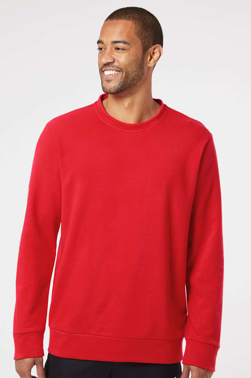 Adidas A434 Mens Fleece Crewneck Sweatshirt Red Model Front