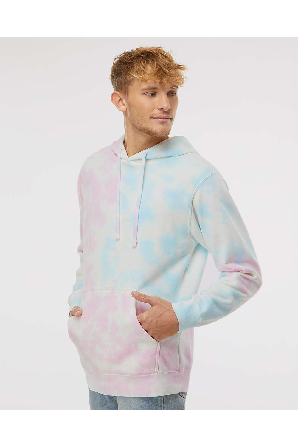 Independent Trading Co. PRM4500TD Mens Tie-Dye Hooded Sweatshirt Hoodie Cotton Candy Model Side