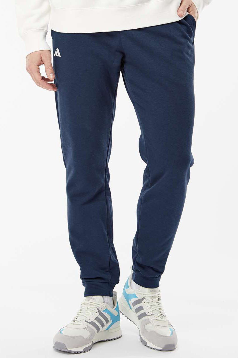 Adidas A436 Mens Fleece Jogger Sweatpants w/ Pockets Collegiate Navy Blue Model Front