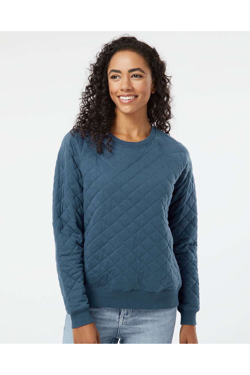 Boxercraft R08 Womens Quilted Crewneck Sweatshirt Indigo Blue Model Front