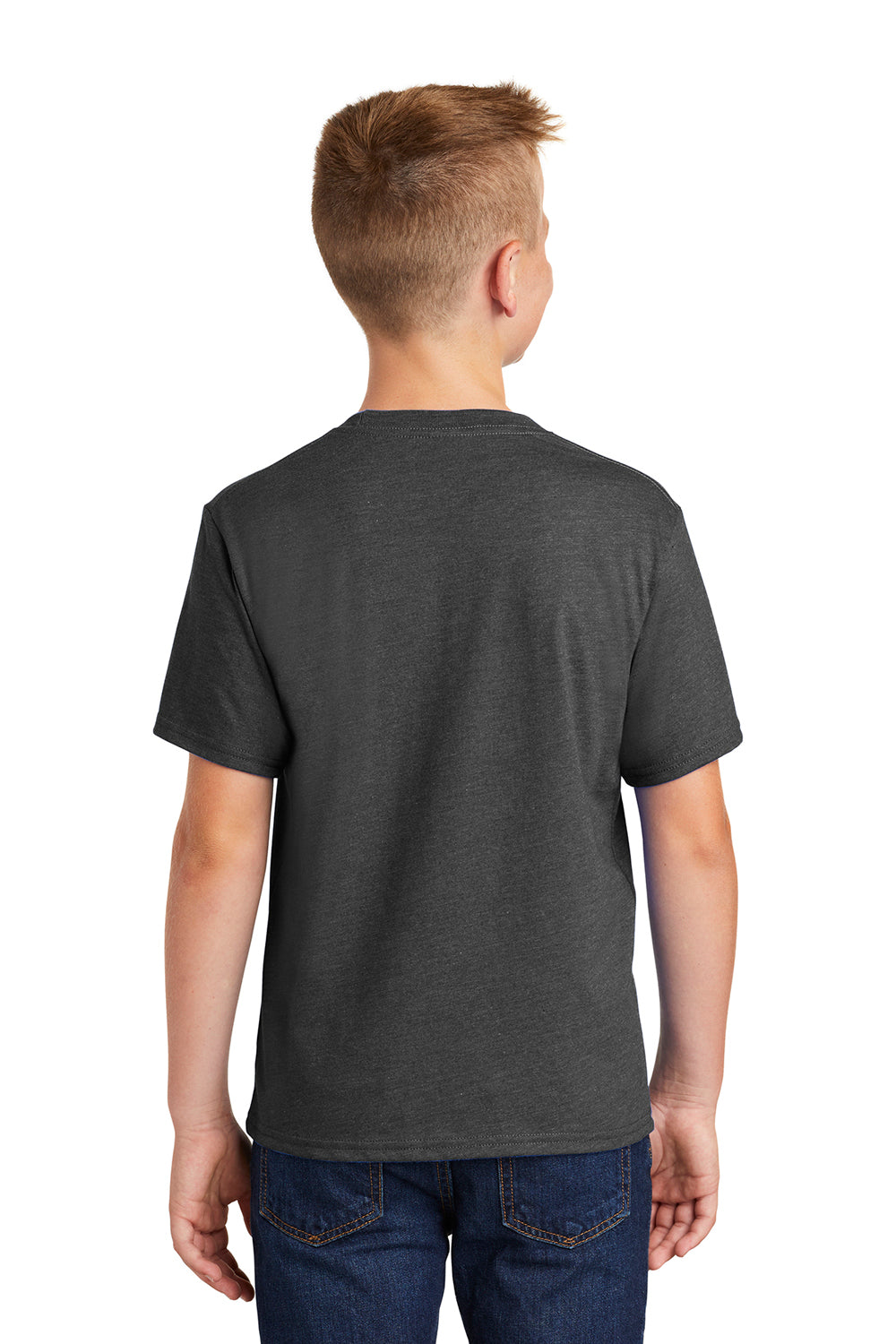 Port & Company PC455Y Youth Fan Favorite Short Sleeve Crewneck T-Shirt Heather Black Model Back