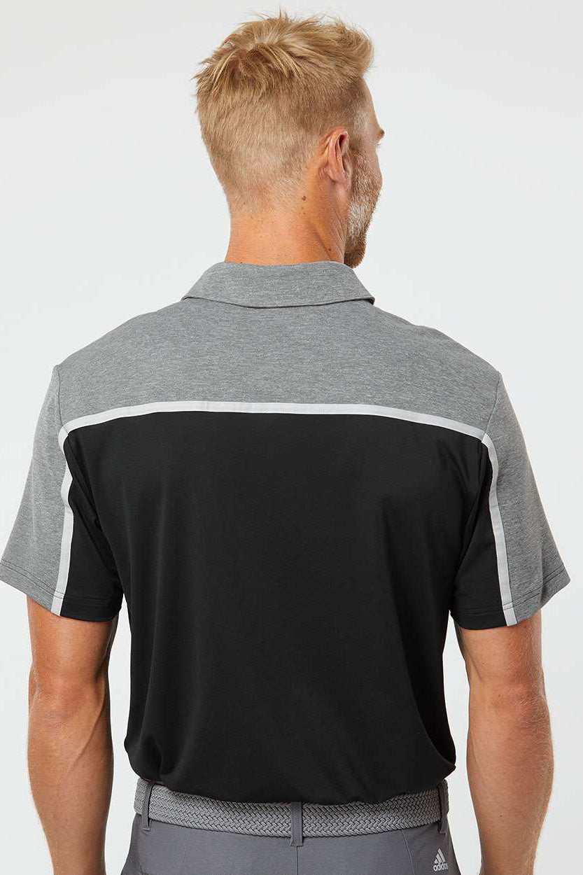 Adidas A512 Mens Ultimate Colorblock Moisture Wicking Short Sleeve Polo Shirt Black/Grey/Grey Melange Model Back