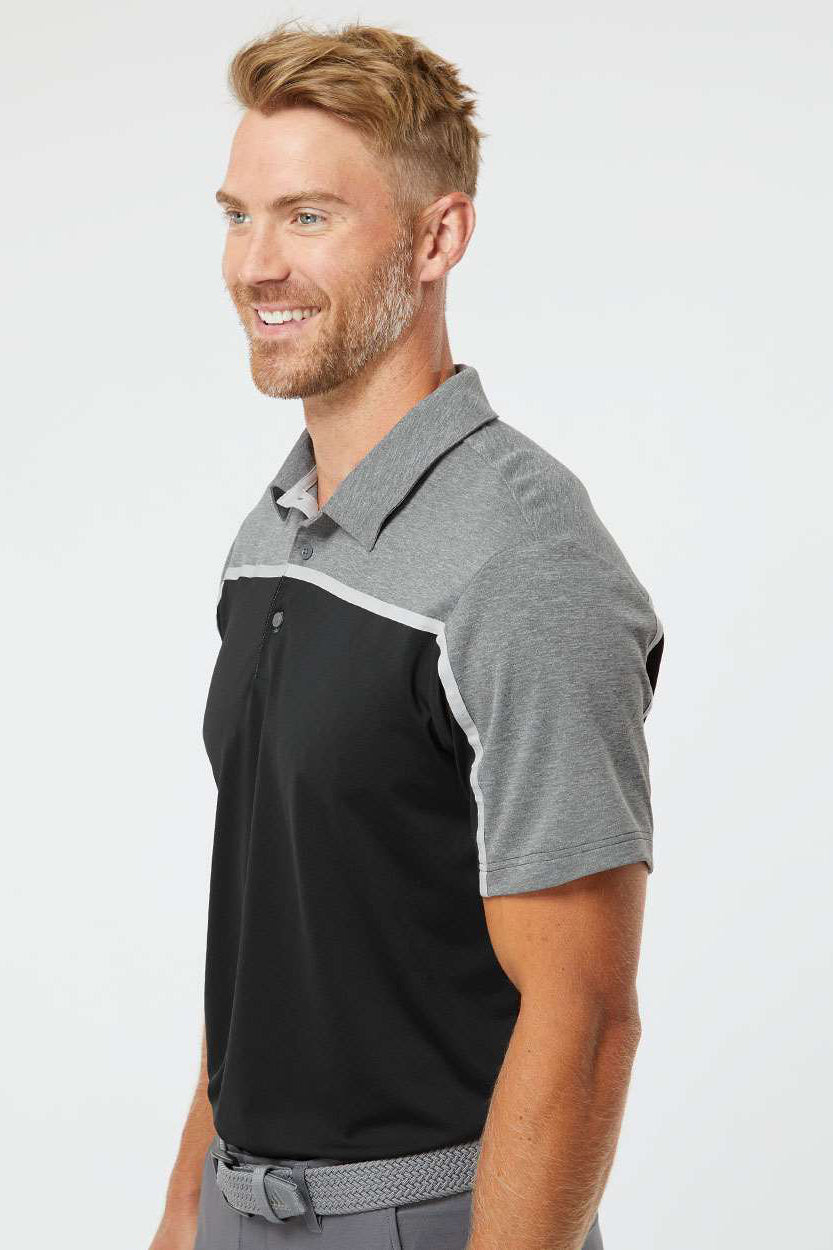 Adidas A512 Mens Ultimate Colorblock Moisture Wicking Short Sleeve Polo Shirt Black/Grey/Grey Melange Model Side