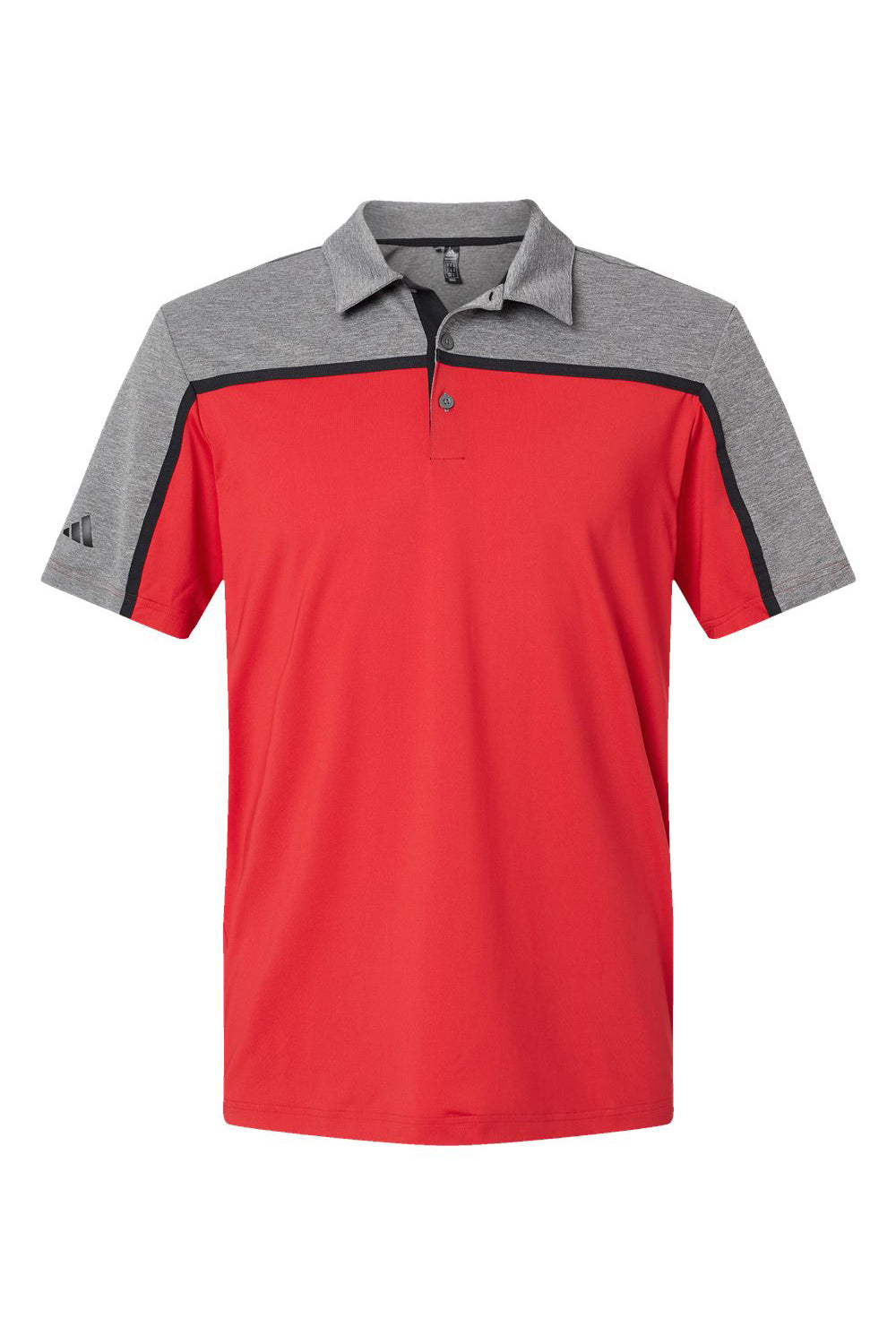Adidas A512 Mens Ultimate Colorblock Moisture Wicking Short Sleeve Polo Shirt Collegiate Red/Black/Grey Melange Flat Front