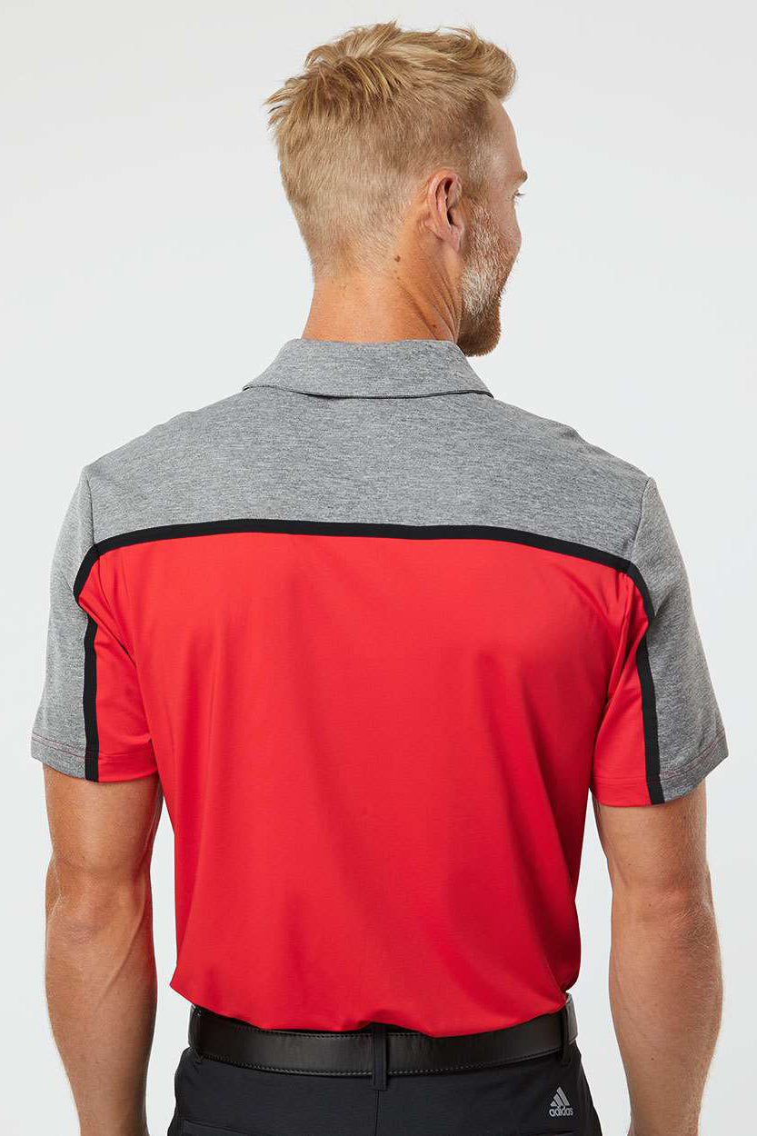 Adidas A512 Mens Ultimate Colorblock Moisture Wicking Short Sleeve Polo Shirt Collegiate Red/Black/Grey Melange Model Back