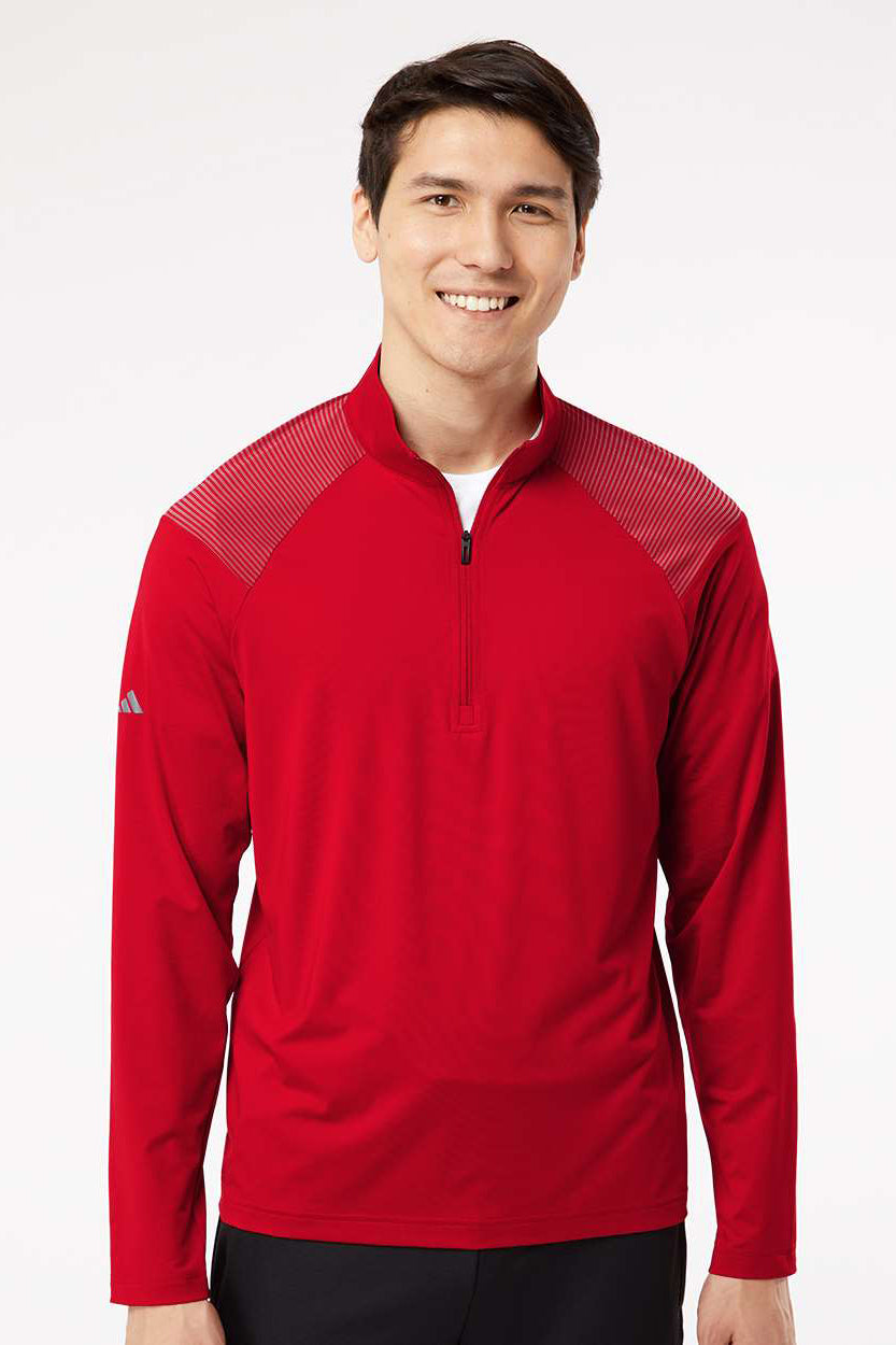 Adidas A520 Mens Shoulder Stripe Moisture Wicking 1/4 Zip Sweatshirt Team Power Red Model Front