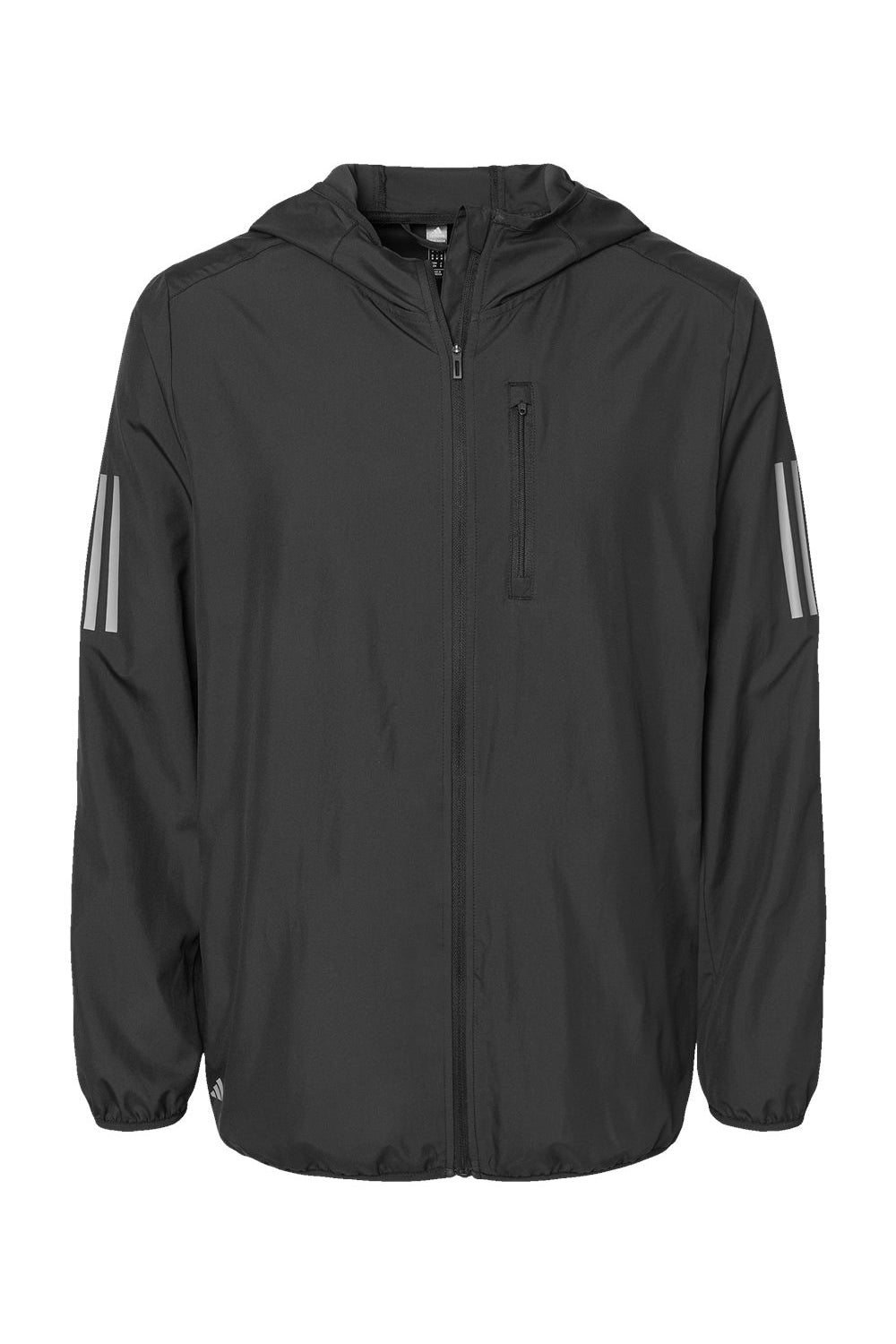 Adidas A524 Mens Full Zip Hooded Windbreaker Jacket Black Flat Front
