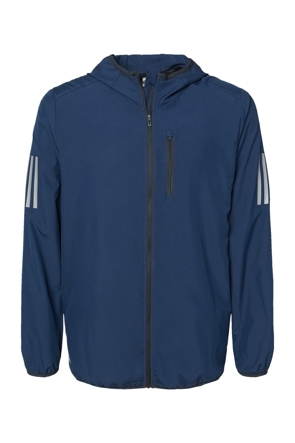 Adidas A524 Mens Full Zip Hooded Windbreaker Jacket Collegiate Navy Blue Flat Front