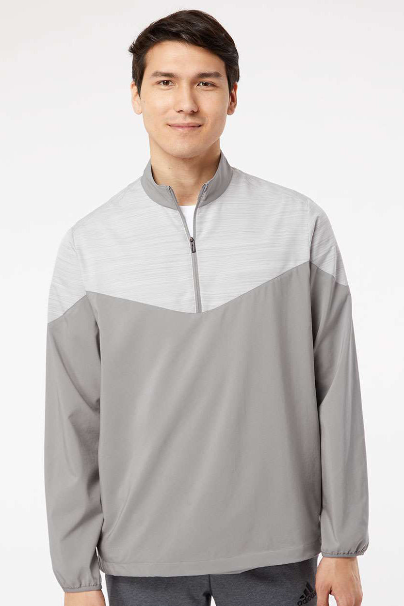 Adidas A546 Mens Chevron Water Resistant 1/4 Zip Windshirt Jacket Grey/Heather Grey Model Front