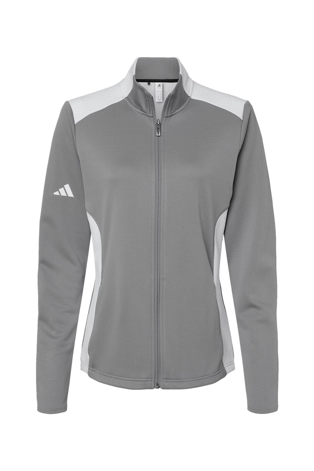 Adidas A529 Womens Textured Mixed Media Full Zip Jacket Grey/White Flat Front