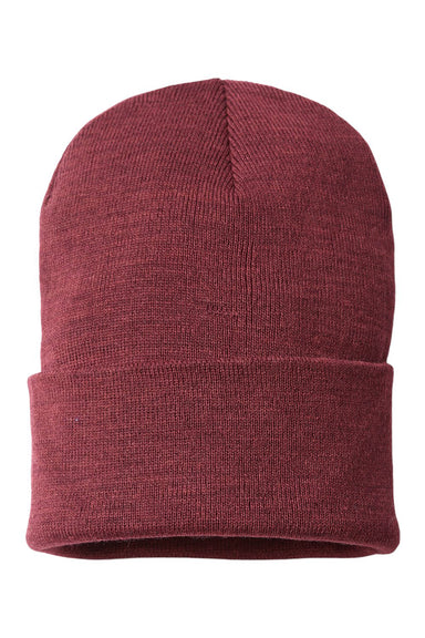 Atlantis Headwear PURE Mens Sustainable Beanie Burgundy Melange Flat Front