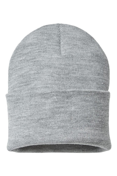 Atlantis Headwear PURE Mens Sustainable Beanie Light Grey Melange Flat Front