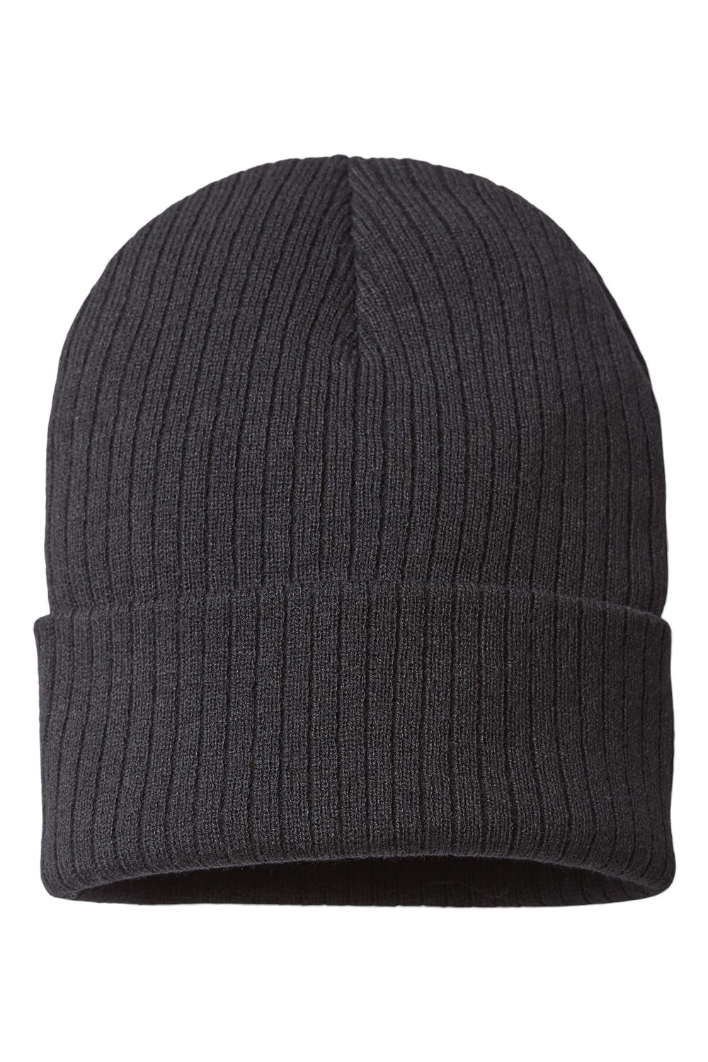 Atlantis Headwear RIO Mens Sustainable Rib Cuffed Beanie Black Flat Front