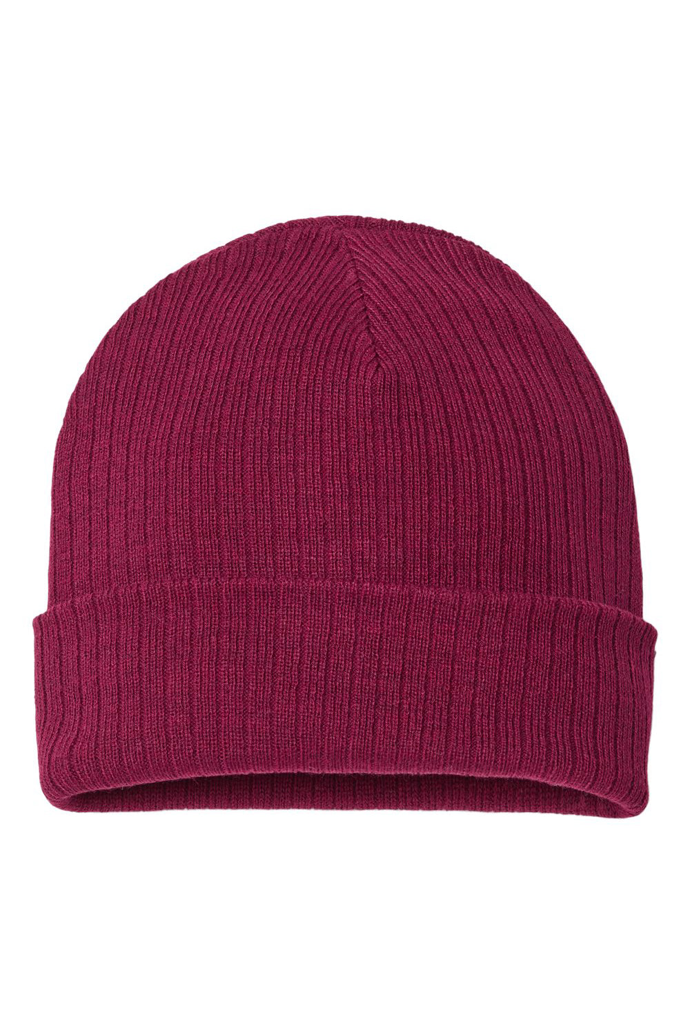 Atlantis Headwear RIO Mens Sustainable Rib Cuffed Beanie Burgundy Flat Front