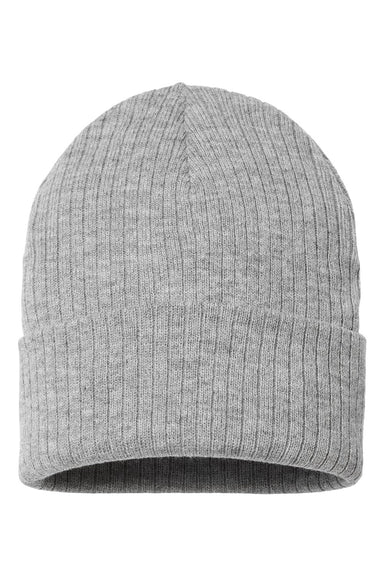 Atlantis Headwear RIO Mens Sustainable Rib Cuffed Beanie Light Grey Melange Flat Front