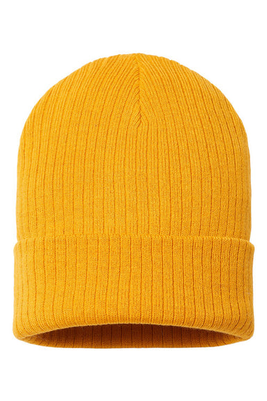 Atlantis Headwear RIO Mens Sustainable Rib Cuffed Beanie Mustard Yellow Flat Front