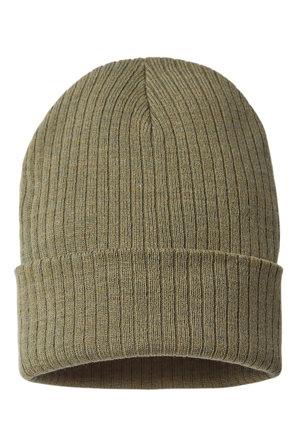 Atlantis Headwear RIO Mens Sustainable Rib Cuffed Beanie Olive Green Flat Front