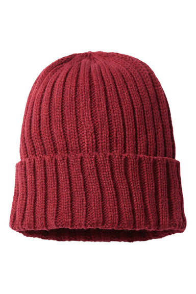 Atlantis Headwear SHORE Mens Sustainable Cable Knit Cuffed Beanie Burgundy Flat Front