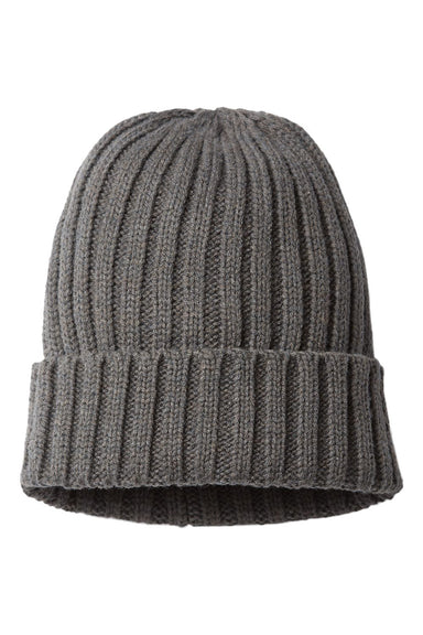 Atlantis Headwear SHORE Mens Sustainable Cable Knit Cuffed Beanie Dark Grey Flat Front