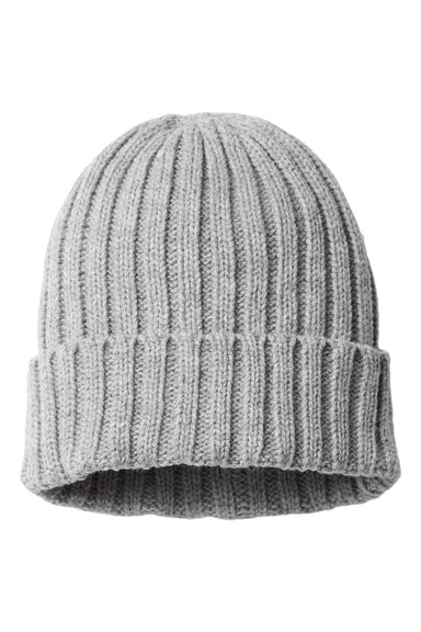 Atlantis Headwear SHORE Mens Sustainable Cable Knit Cuffed Beanie Light Grey Melange Flat Front