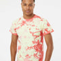 Dyenomite Mens Crystal Tie Dyed Short Sleeve Crewneck T-Shirt - Coral/Soft Yellow - NEW